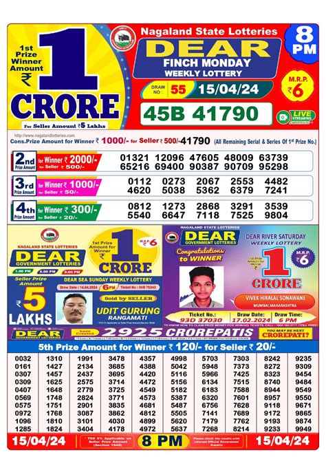 dear lottery 8 tarik result